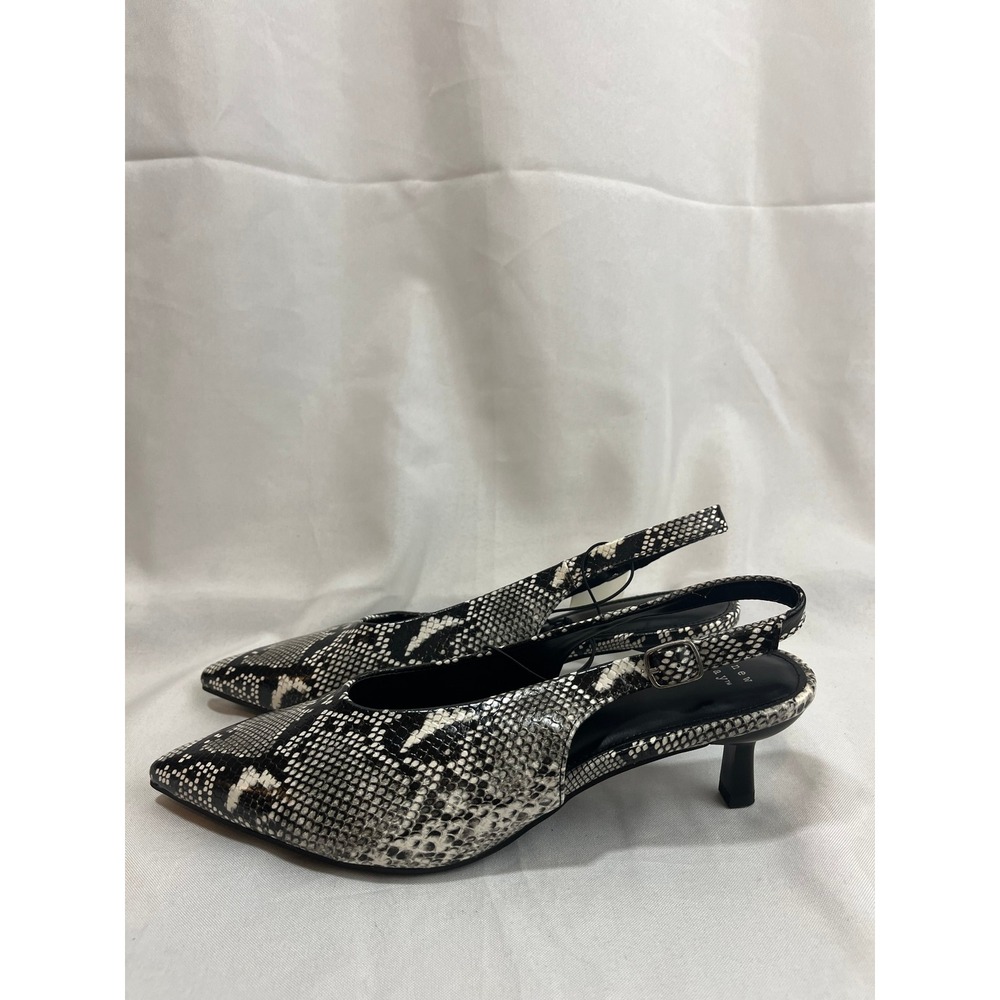 A New Day Snakeskin Print Slingback Kitten Heel Pumps Grey Black Pointed Toe 8.5